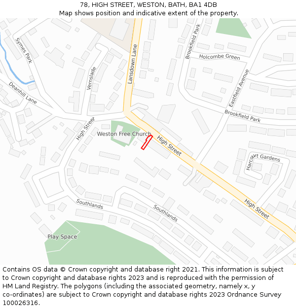 78, HIGH STREET, WESTON, BATH, BA1 4DB: Location map and indicative extent of plot