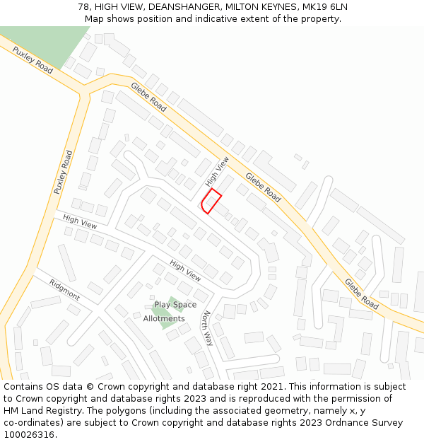 78, HIGH VIEW, DEANSHANGER, MILTON KEYNES, MK19 6LN: Location map and indicative extent of plot