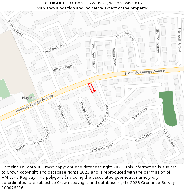 78, HIGHFIELD GRANGE AVENUE, WIGAN, WN3 6TA: Location map and indicative extent of plot