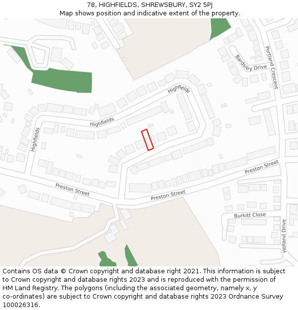 78, HIGHFIELDS, SHREWSBURY, SY2 5PJ: Location map and indicative extent of plot