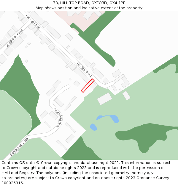 78, HILL TOP ROAD, OXFORD, OX4 1PE: Location map and indicative extent of plot