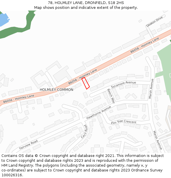 78, HOLMLEY LANE, DRONFIELD, S18 2HS: Location map and indicative extent of plot