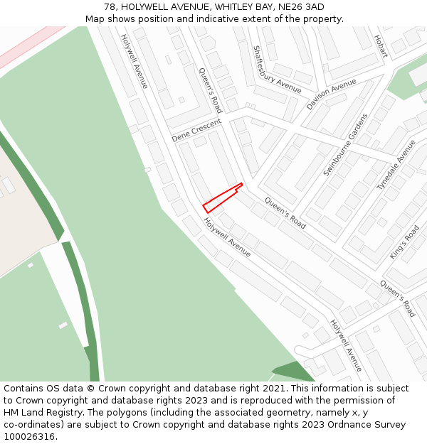 78, HOLYWELL AVENUE, WHITLEY BAY, NE26 3AD: Location map and indicative extent of plot