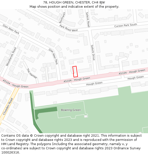 78, HOUGH GREEN, CHESTER, CH4 8JW: Location map and indicative extent of plot