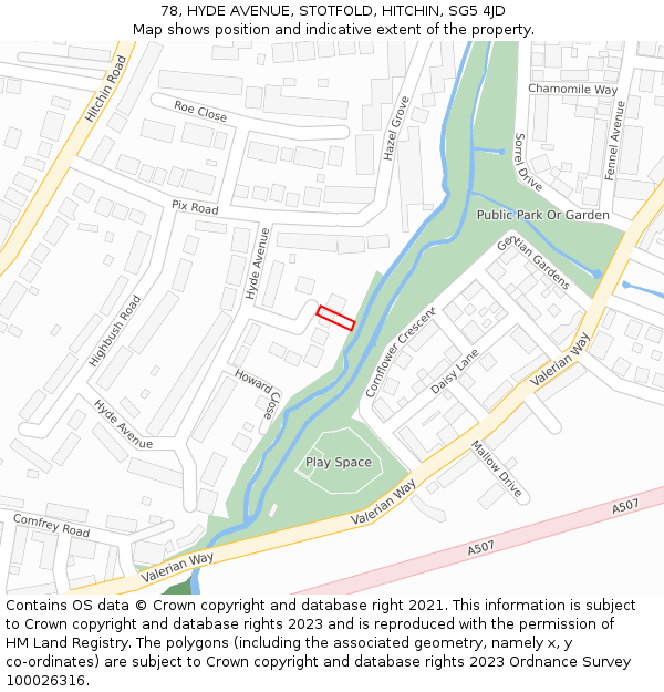 78, HYDE AVENUE, STOTFOLD, HITCHIN, SG5 4JD: Location map and indicative extent of plot