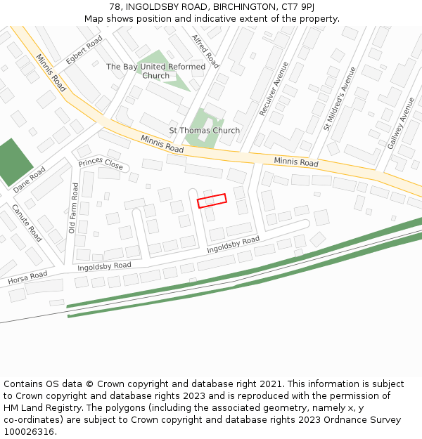 78, INGOLDSBY ROAD, BIRCHINGTON, CT7 9PJ: Location map and indicative extent of plot