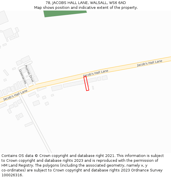 78, JACOBS HALL LANE, WALSALL, WS6 6AD: Location map and indicative extent of plot