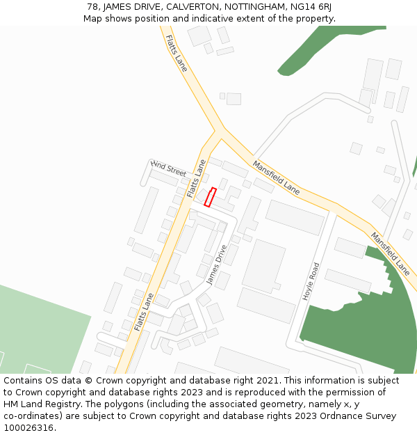 78, JAMES DRIVE, CALVERTON, NOTTINGHAM, NG14 6RJ: Location map and indicative extent of plot