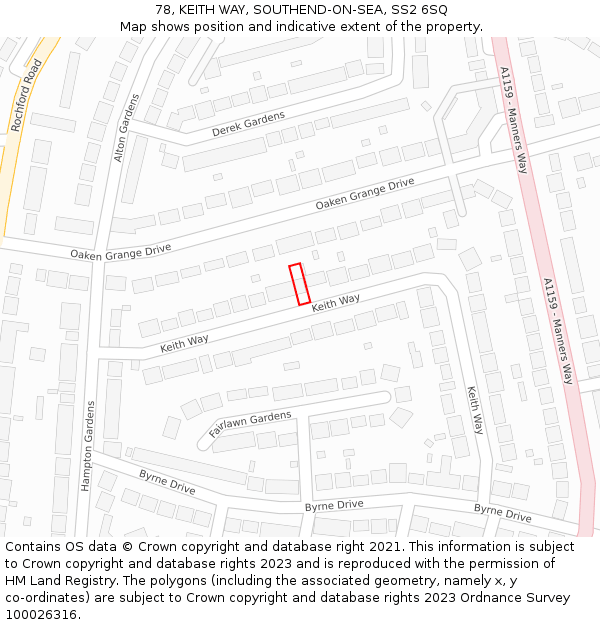 78, KEITH WAY, SOUTHEND-ON-SEA, SS2 6SQ: Location map and indicative extent of plot