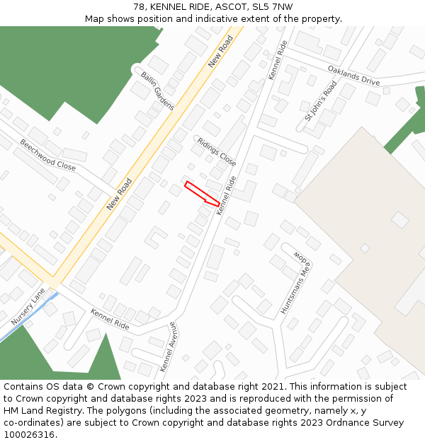 78, KENNEL RIDE, ASCOT, SL5 7NW: Location map and indicative extent of plot