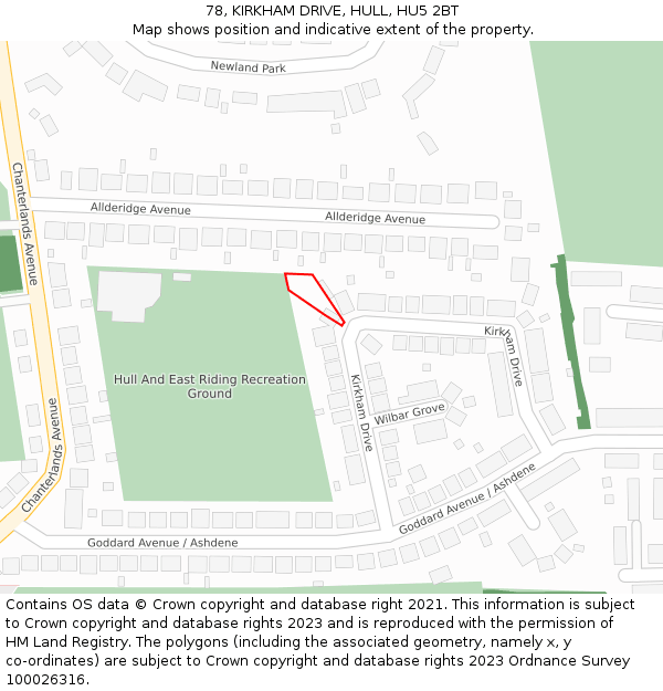 78, KIRKHAM DRIVE, HULL, HU5 2BT: Location map and indicative extent of plot