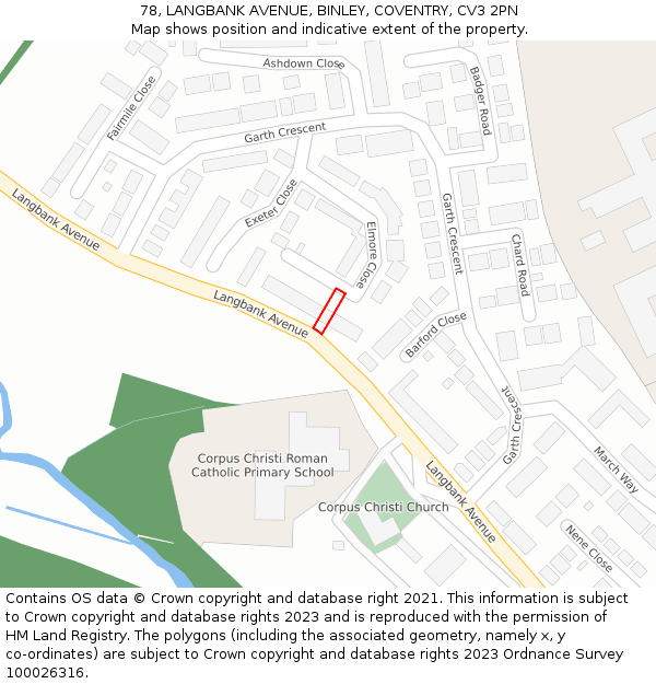 78, LANGBANK AVENUE, BINLEY, COVENTRY, CV3 2PN: Location map and indicative extent of plot