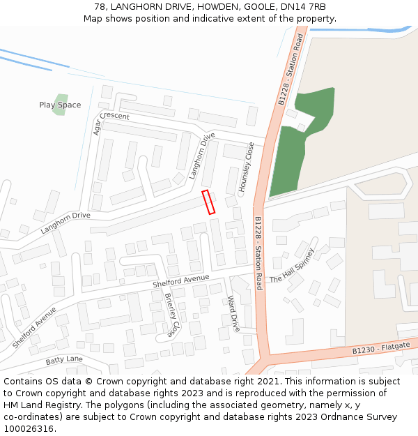 78, LANGHORN DRIVE, HOWDEN, GOOLE, DN14 7RB: Location map and indicative extent of plot