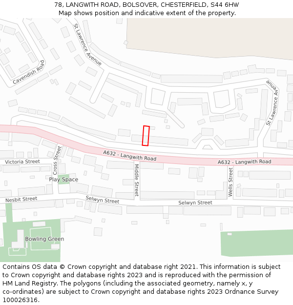 78, LANGWITH ROAD, BOLSOVER, CHESTERFIELD, S44 6HW: Location map and indicative extent of plot