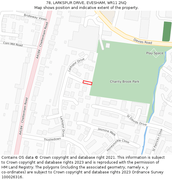 78, LARKSPUR DRIVE, EVESHAM, WR11 2NQ: Location map and indicative extent of plot