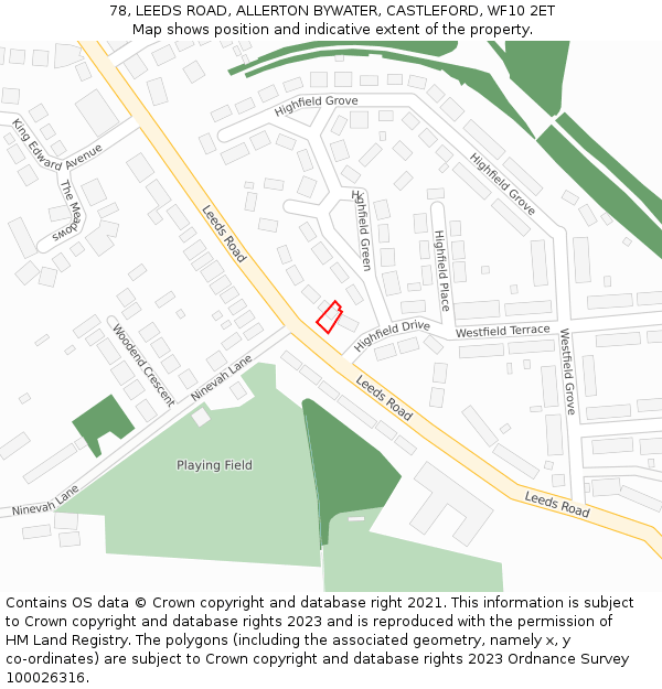 78, LEEDS ROAD, ALLERTON BYWATER, CASTLEFORD, WF10 2ET: Location map and indicative extent of plot