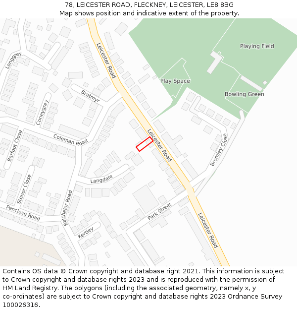 78, LEICESTER ROAD, FLECKNEY, LEICESTER, LE8 8BG: Location map and indicative extent of plot