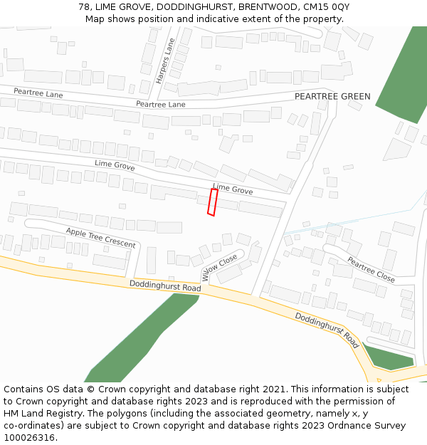 78, LIME GROVE, DODDINGHURST, BRENTWOOD, CM15 0QY: Location map and indicative extent of plot