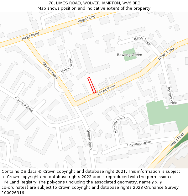 78, LIMES ROAD, WOLVERHAMPTON, WV6 8RB: Location map and indicative extent of plot