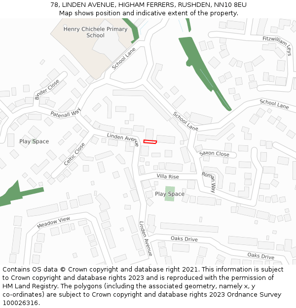 78, LINDEN AVENUE, HIGHAM FERRERS, RUSHDEN, NN10 8EU: Location map and indicative extent of plot