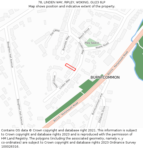 78, LINDEN WAY, RIPLEY, WOKING, GU23 6LP: Location map and indicative extent of plot