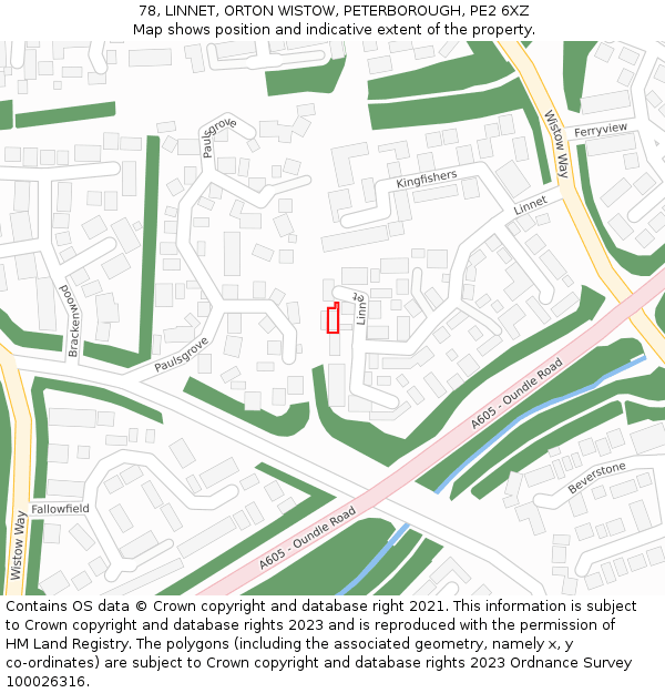 78, LINNET, ORTON WISTOW, PETERBOROUGH, PE2 6XZ: Location map and indicative extent of plot