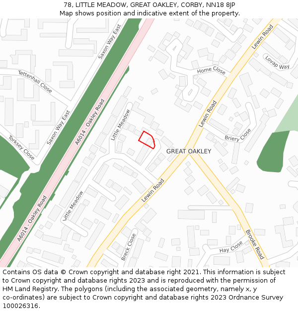 78, LITTLE MEADOW, GREAT OAKLEY, CORBY, NN18 8JP: Location map and indicative extent of plot