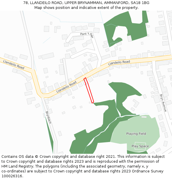 78, LLANDEILO ROAD, UPPER BRYNAMMAN, AMMANFORD, SA18 1BG: Location map and indicative extent of plot