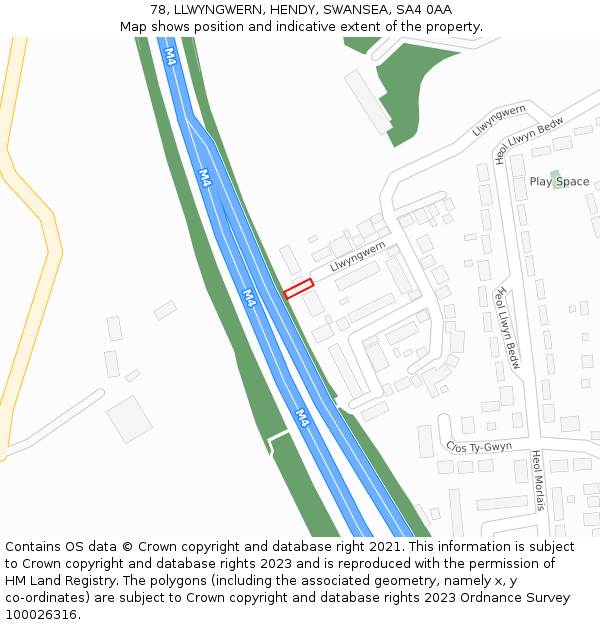 78, LLWYNGWERN, HENDY, SWANSEA, SA4 0AA: Location map and indicative extent of plot