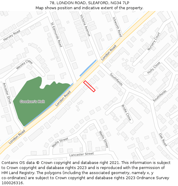 78, LONDON ROAD, SLEAFORD, NG34 7LP: Location map and indicative extent of plot