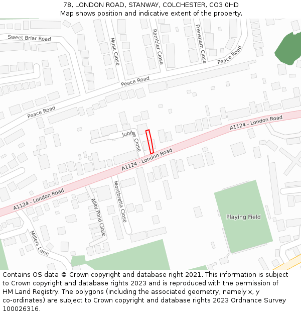 78, LONDON ROAD, STANWAY, COLCHESTER, CO3 0HD: Location map and indicative extent of plot