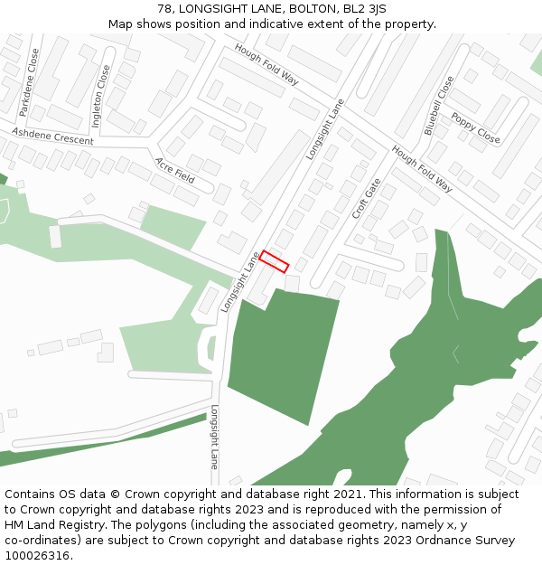 78, LONGSIGHT LANE, BOLTON, BL2 3JS: Location map and indicative extent of plot