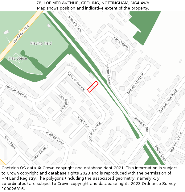 78, LORIMER AVENUE, GEDLING, NOTTINGHAM, NG4 4WA: Location map and indicative extent of plot