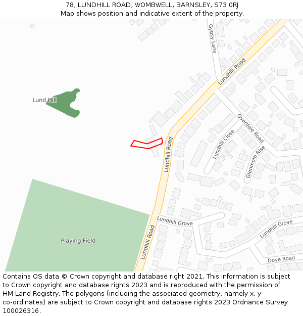 78, LUNDHILL ROAD, WOMBWELL, BARNSLEY, S73 0RJ: Location map and indicative extent of plot