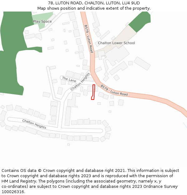 78, LUTON ROAD, CHALTON, LUTON, LU4 9UD: Location map and indicative extent of plot