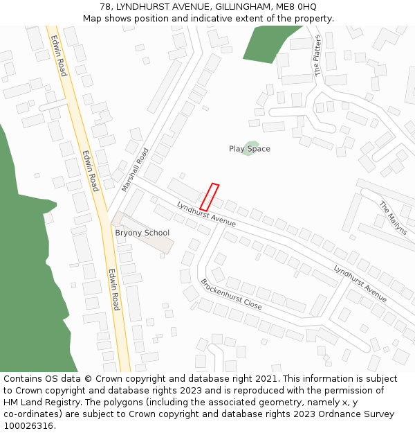 78, LYNDHURST AVENUE, GILLINGHAM, ME8 0HQ: Location map and indicative extent of plot