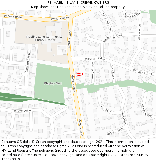 78, MABLINS LANE, CREWE, CW1 3RG: Location map and indicative extent of plot