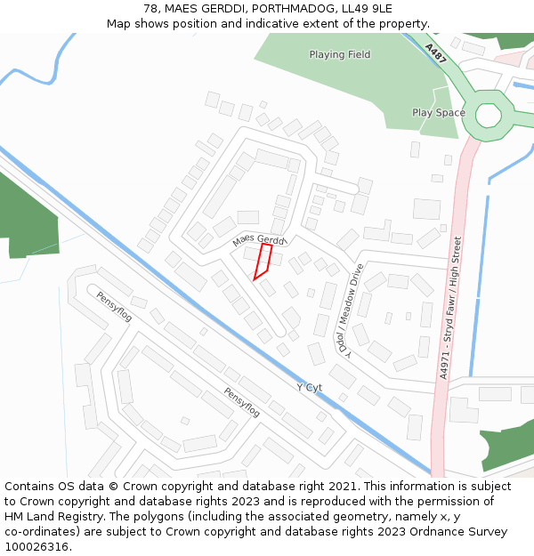 78, MAES GERDDI, PORTHMADOG, LL49 9LE: Location map and indicative extent of plot