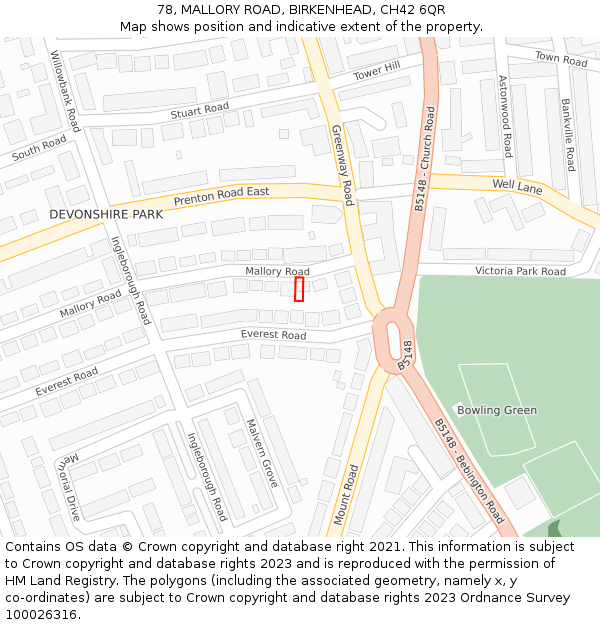 78, MALLORY ROAD, BIRKENHEAD, CH42 6QR: Location map and indicative extent of plot