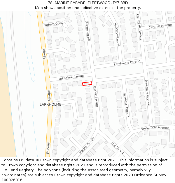 78, MARINE PARADE, FLEETWOOD, FY7 8RD: Location map and indicative extent of plot