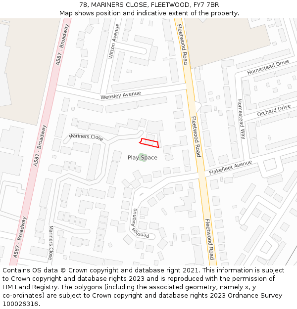 78, MARINERS CLOSE, FLEETWOOD, FY7 7BR: Location map and indicative extent of plot