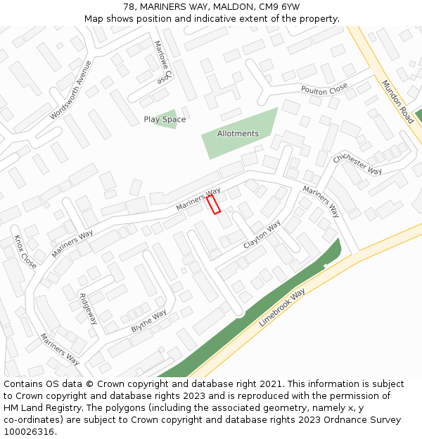 78, MARINERS WAY, MALDON, CM9 6YW: Location map and indicative extent of plot