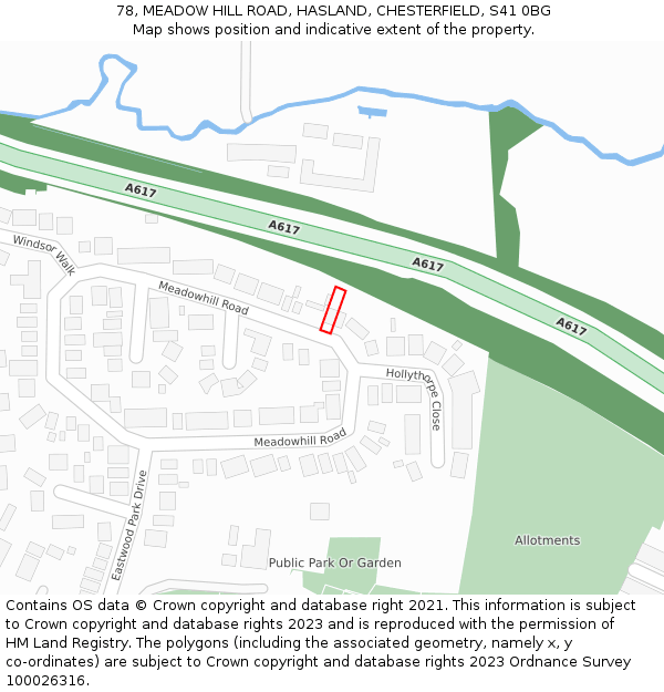 78, MEADOW HILL ROAD, HASLAND, CHESTERFIELD, S41 0BG: Location map and indicative extent of plot