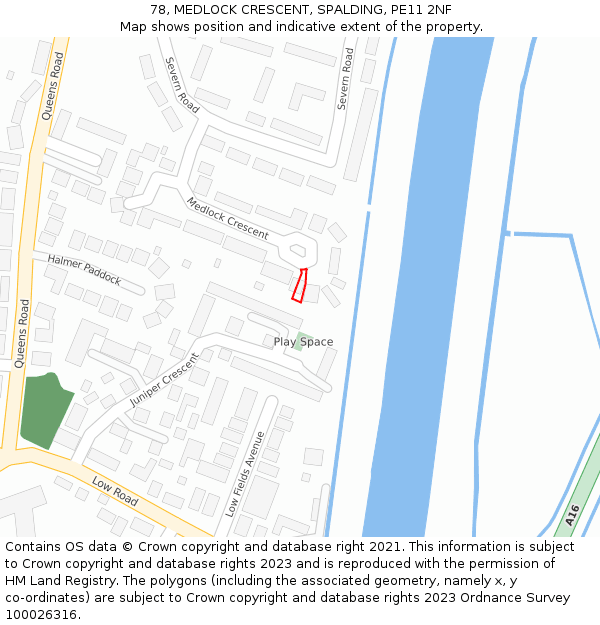 78, MEDLOCK CRESCENT, SPALDING, PE11 2NF: Location map and indicative extent of plot