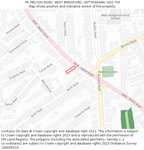 78, MELTON ROAD, WEST BRIDGFORD, NOTTINGHAM, NG2 7NF: Location map and indicative extent of plot