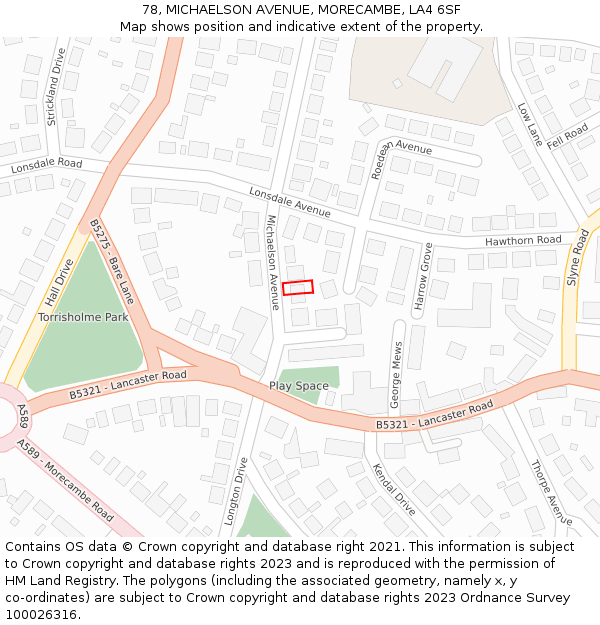 78, MICHAELSON AVENUE, MORECAMBE, LA4 6SF: Location map and indicative extent of plot