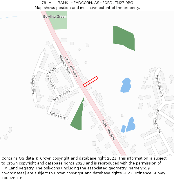 78, MILL BANK, HEADCORN, ASHFORD, TN27 9RG: Location map and indicative extent of plot