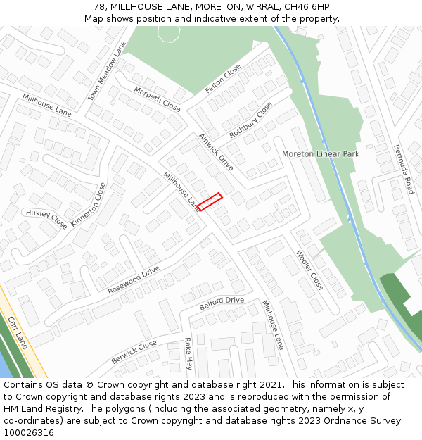 78, MILLHOUSE LANE, MORETON, WIRRAL, CH46 6HP: Location map and indicative extent of plot