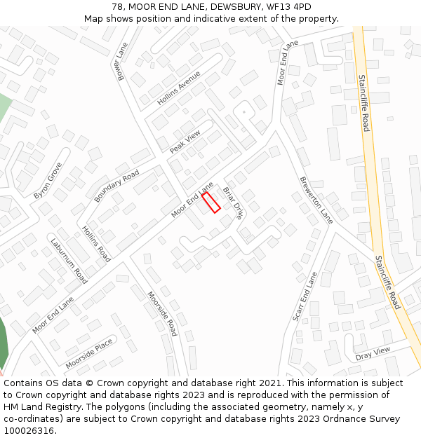 78, MOOR END LANE, DEWSBURY, WF13 4PD: Location map and indicative extent of plot