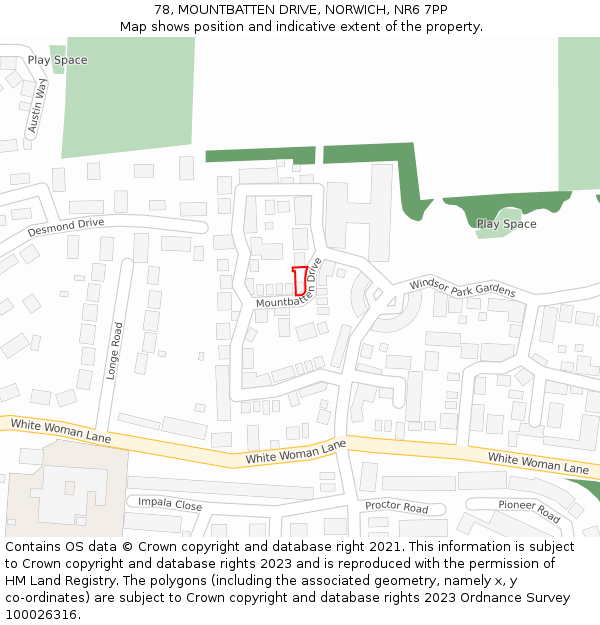 78, MOUNTBATTEN DRIVE, NORWICH, NR6 7PP: Location map and indicative extent of plot